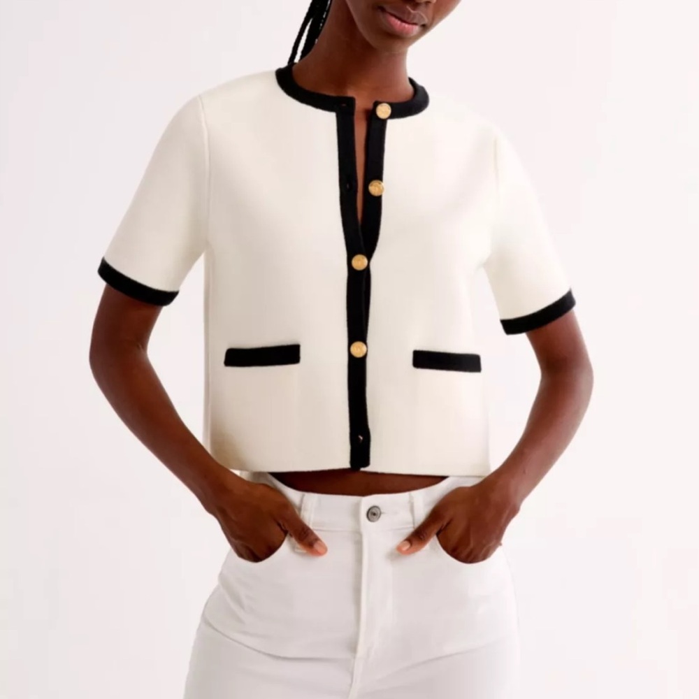 Abercrombie & Fitch White and Black Cardigan